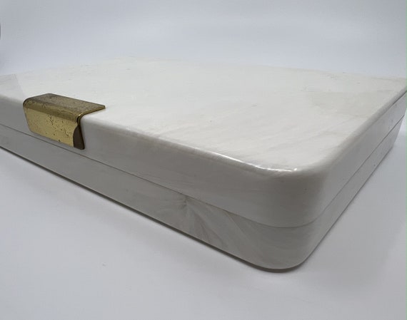 Vintage Travel Jewelry Case in White Marbled Plas… - image 5
