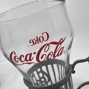 Vintage Coca Cola 1985 Coke Glasses with Pewter Holders (Set of 4) in Amazing Condition! - 1980s Nostalgia - Vintage 1980s Housewarming Gift