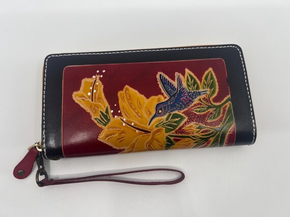 Hand-Tooled Leather Wallet: Hummingbird & Floral … - image 2