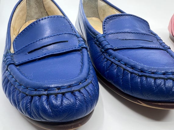 Women's Size 5 Vintage Leather Loafers: Blue and … - image 2