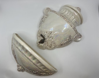 Vintage 3-Piece Ceramic Lavabo, Wall Fountain, Wall Planter, Iridescent Floral Design 1950's