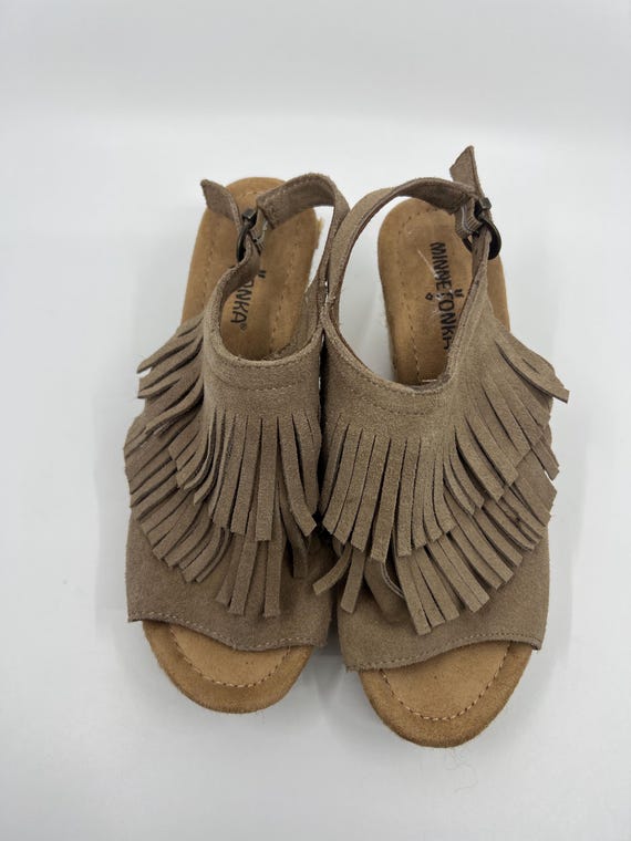 Minnetonka Suede Fringe Wedge Sandals – Boho Styl… - image 1