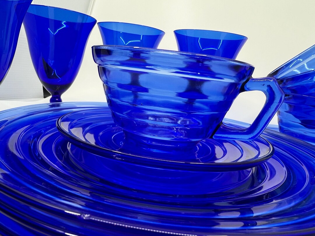 Vintage MCM Cobalt Blue Glass Dinnerware Sets Holiday Table, Everyday ...