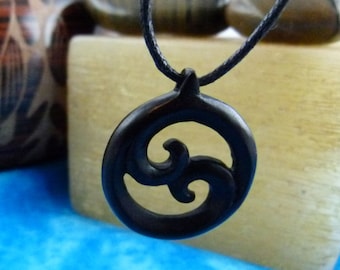 The waves of Yin and Yang Necklace - yoga meditation necklaces - yin yang surf necklace - sono wood carved - yin and yang waves - U06