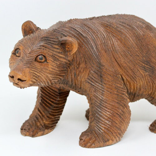 Wood Bear Statue Hand Carved Wooden Bear Carving Etsy