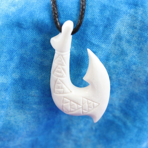 Tribal Hook Necklace - Hei Matau Hand Carved Tribal Pendant- Bone or Wood Hook Necklace - X052