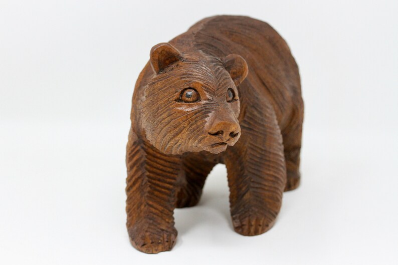 Wood Bear Statue Hand Carved Wooden Bear Carving Etsy