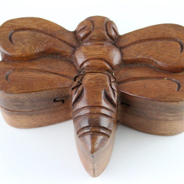 DragonFly secret hidden box - Puzzle box in dragonfly shape - hand carve wood puzzle box - decorative wood box - carved dragonfly box
