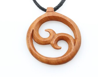 Spinning Yin Necklace - yoga necklaces - yin yang surf necklace - wood carved - yin and yang waves - Z006