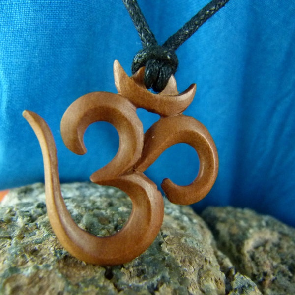 Hand Carved Wood Om Necklace - Wood necklace Om - Wooden Necklace Hand crafted - Om Yoga Necklace - Yoga Om Jewelry - Z017