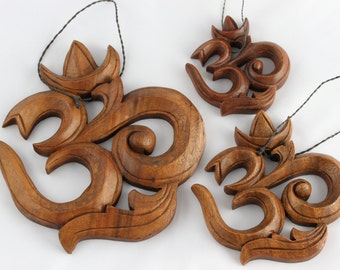 Om Wall Hanging - Hand Carved wooden Om hanging - Choose from 3 sizes small, medium, or large Om wood carving - yogi gift - Aum Wall Art
