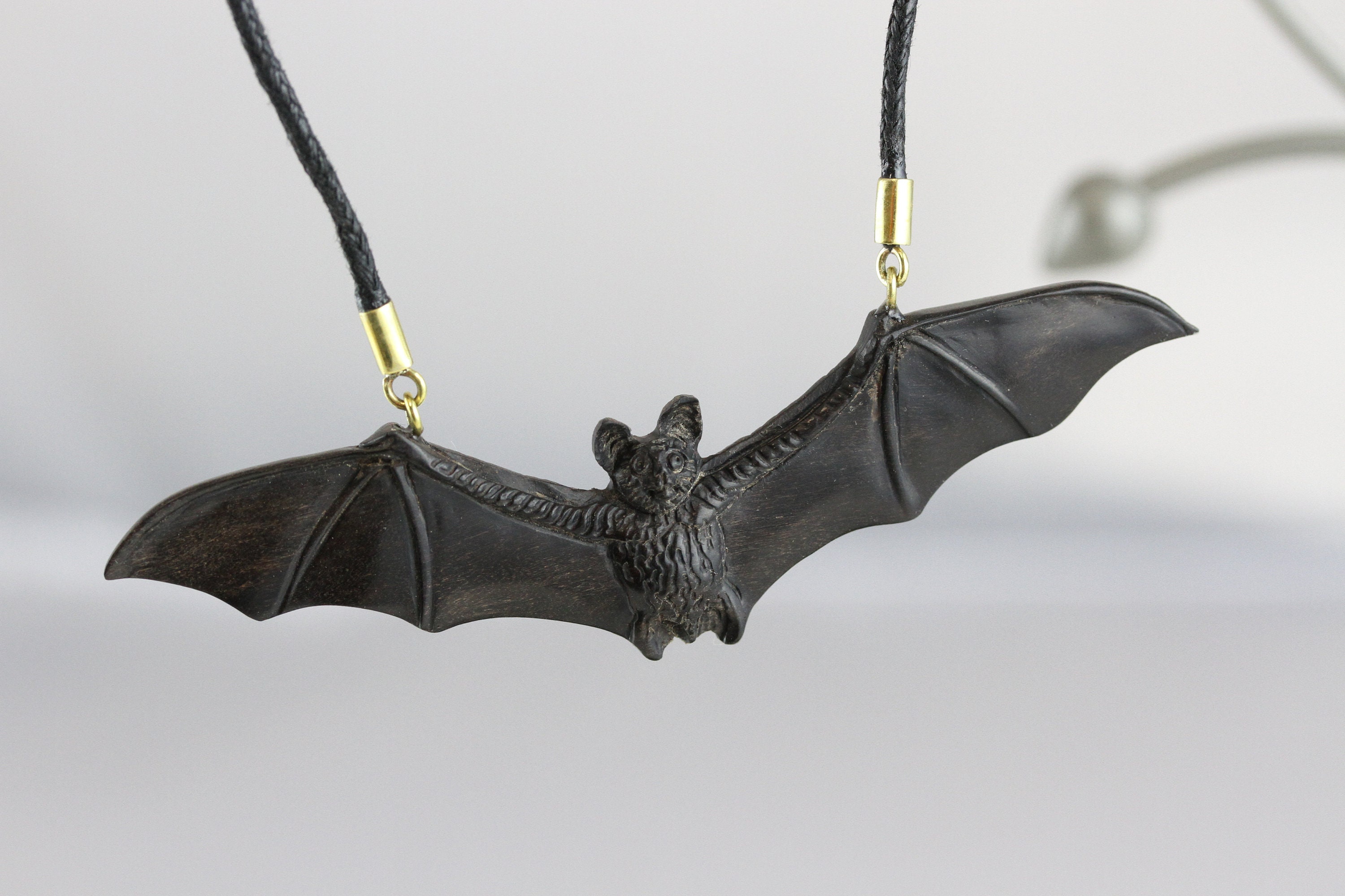 Flying Bat Necklace Fluttering Bat Hand Carved Bat Pendant Etsy