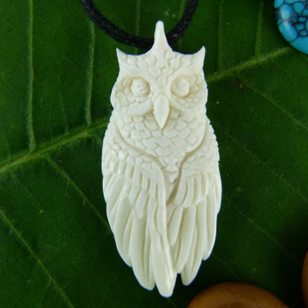 White Horned Owl Necklace - Carved Owl Necklace - Horned Owl necklace - Meditation necklace - Totem necklace - Spirit animal necklace