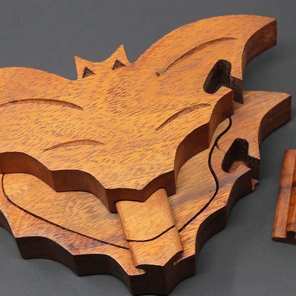 Bat secret hidden box - Puzzle box in bat shape - hand carve wood puzzle box - decorative wood box - carved bat box