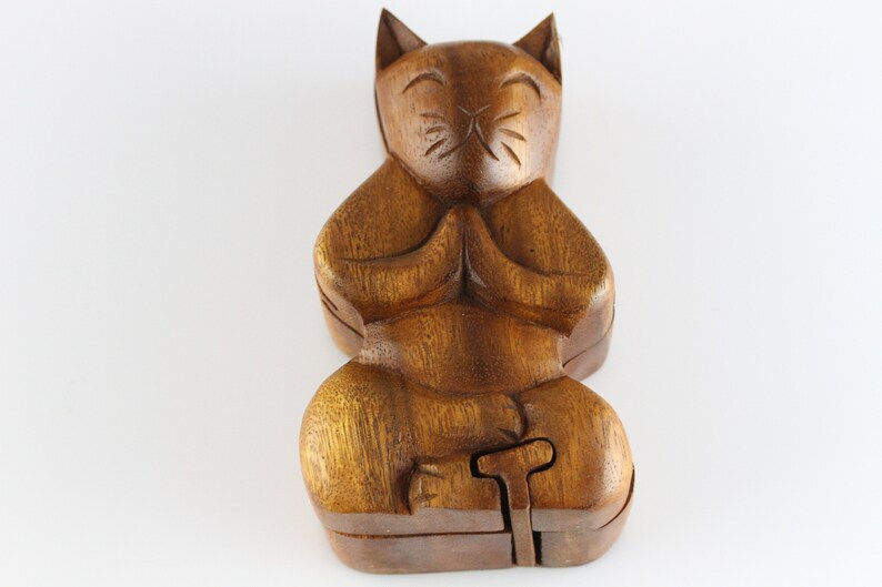 Cat Puzzle Box Hand Carved Art Carved Wood Box Etsy
