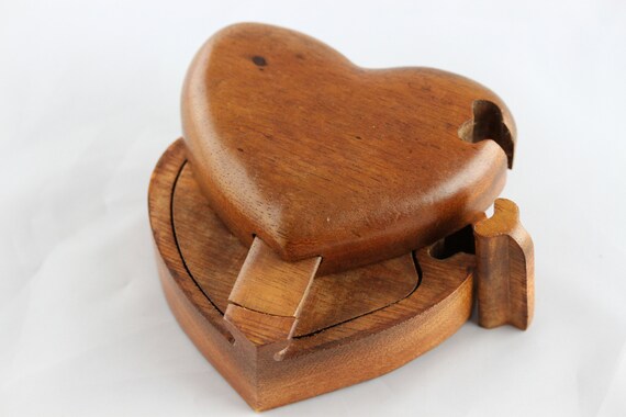 Heart Secret Hidden Box Puzzle Box In The Shape Of A Heart Hand Carved Wood Puzzle Box Decorative Wood Box Carved Heart Box