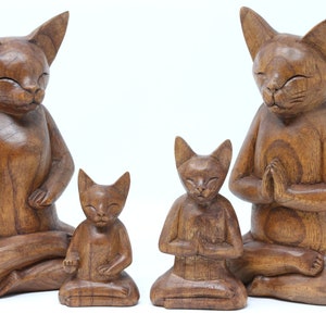 Meditating Cat Wood Figure
