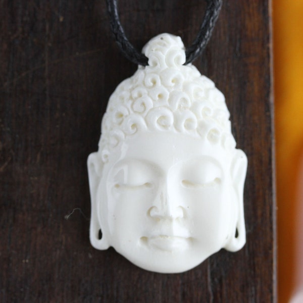 Buddha Head Necklace - Hand Carved bone necklace - Buddha Necklace - Handcrafted Buddha Jewelry - Unique Bone Buddha Carving