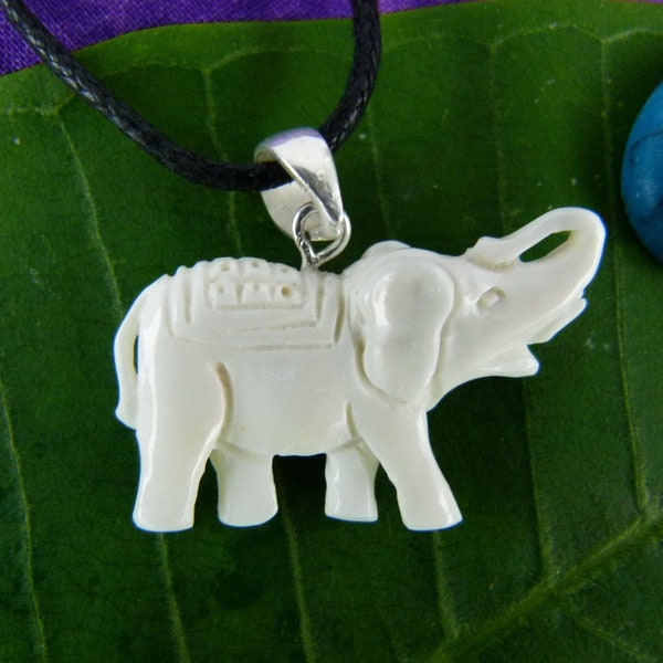 White Elephant Necklace - Spirit animal necklaces - White elephant necklace - hand carved elephant necklace - bone carved necklace