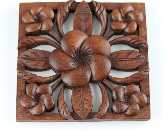 Wood Carved Plumeria Wood Carving Wall Art Wood Flower Hand Carved