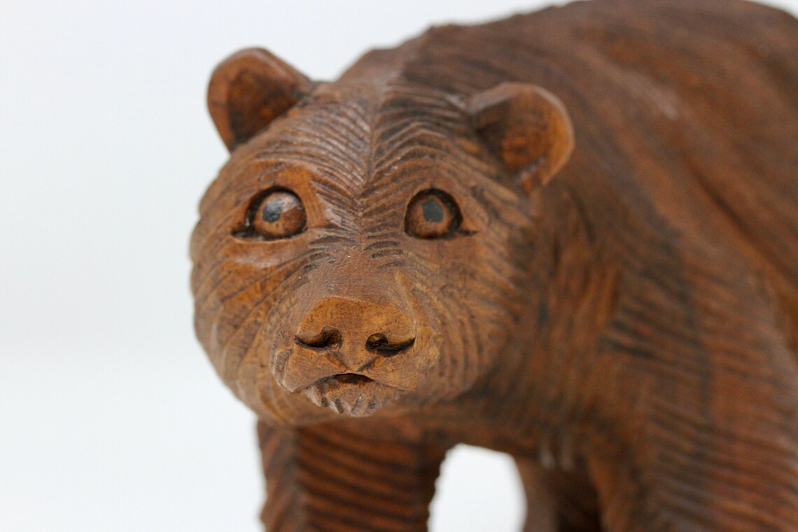 Wood Bear Statue Hand Carved Wooden Bear Carving | Etsy