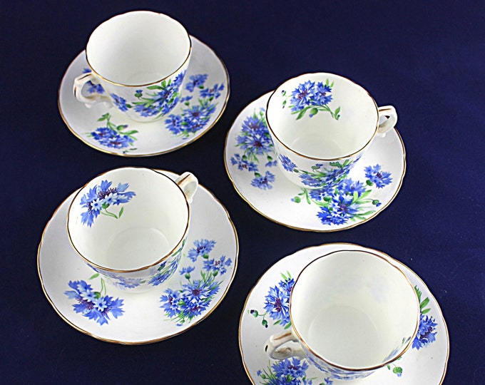 Hammersley Co Bone China Cornflower Cups Saucers Blue England Tea Set