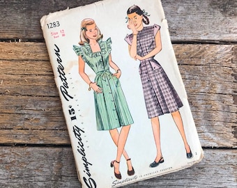 Simplicity 1940s Junior and Misses Dress with Pockets Sewing Pattern 1283