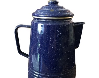 Blue Graniteware / Enamelware Coffee Pot Rustic Country Farmhouse Decor Cottage Chic