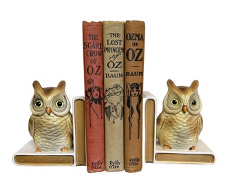 Lefton Ceramic Owl Bookends Mid Century vintage Perché sur des livres Bookworm Bibliophile Cadeau Owl Bird Lover Present