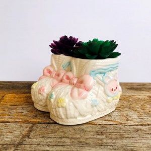 Ceramic Baby Booties Planter Nursery Decor Baby Shower Gift