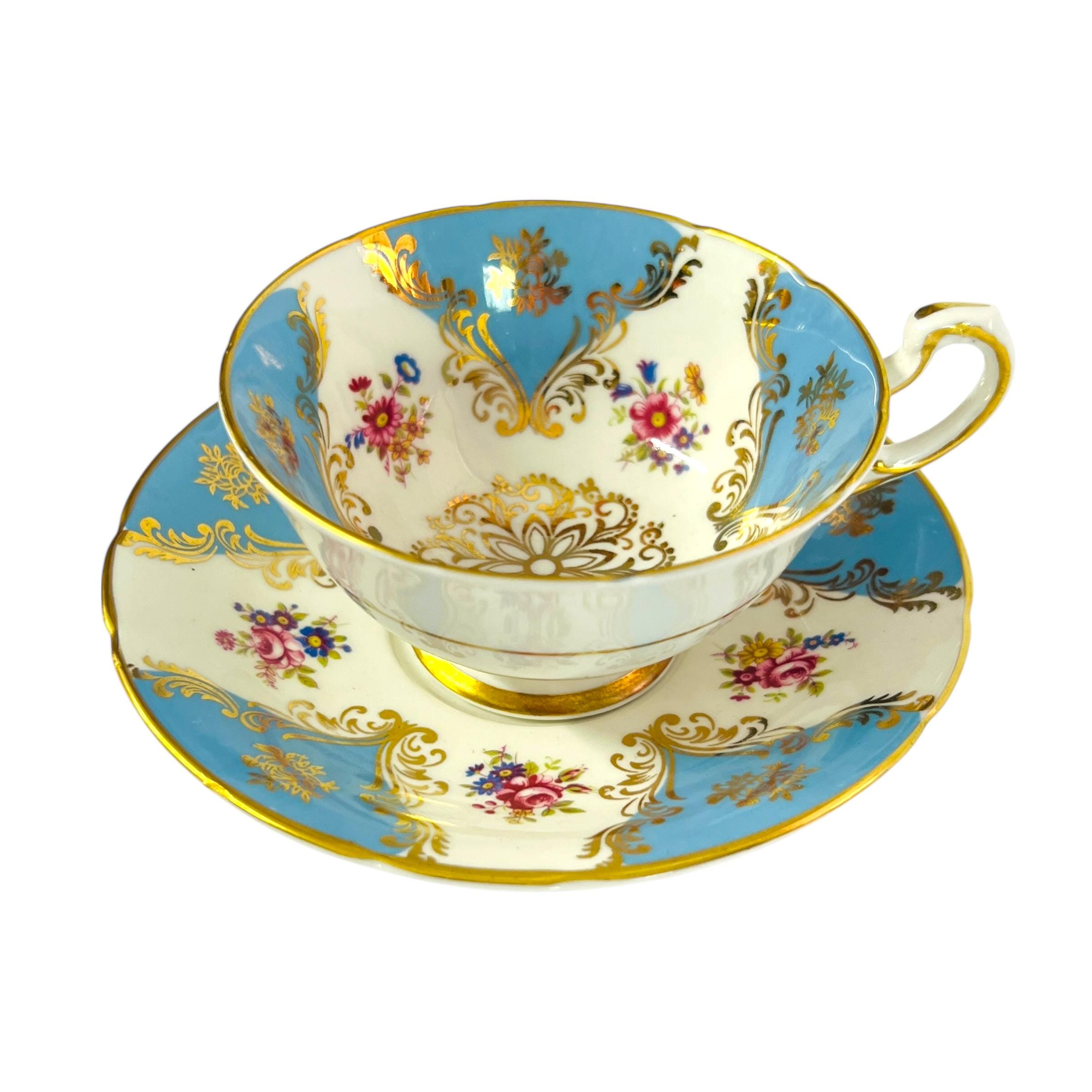 Paragon Fine Bone China Cup and Saucer Cobalt Blue and Gold Floral