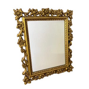 Syroco Decorative Wall / Desk Mirror Gold Toned Hollywood Regency Mid Century Floral Flowers Wall Decor