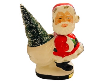 vintage Céramique Bobblehead Nodder Santa Claus Planter Candy Dish Fabriqué au Japon