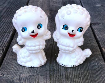 Poodle Salt and Pepper Shakers Japanese Ceramic Dogs Made in Japan Kitsch Kitchen Decor