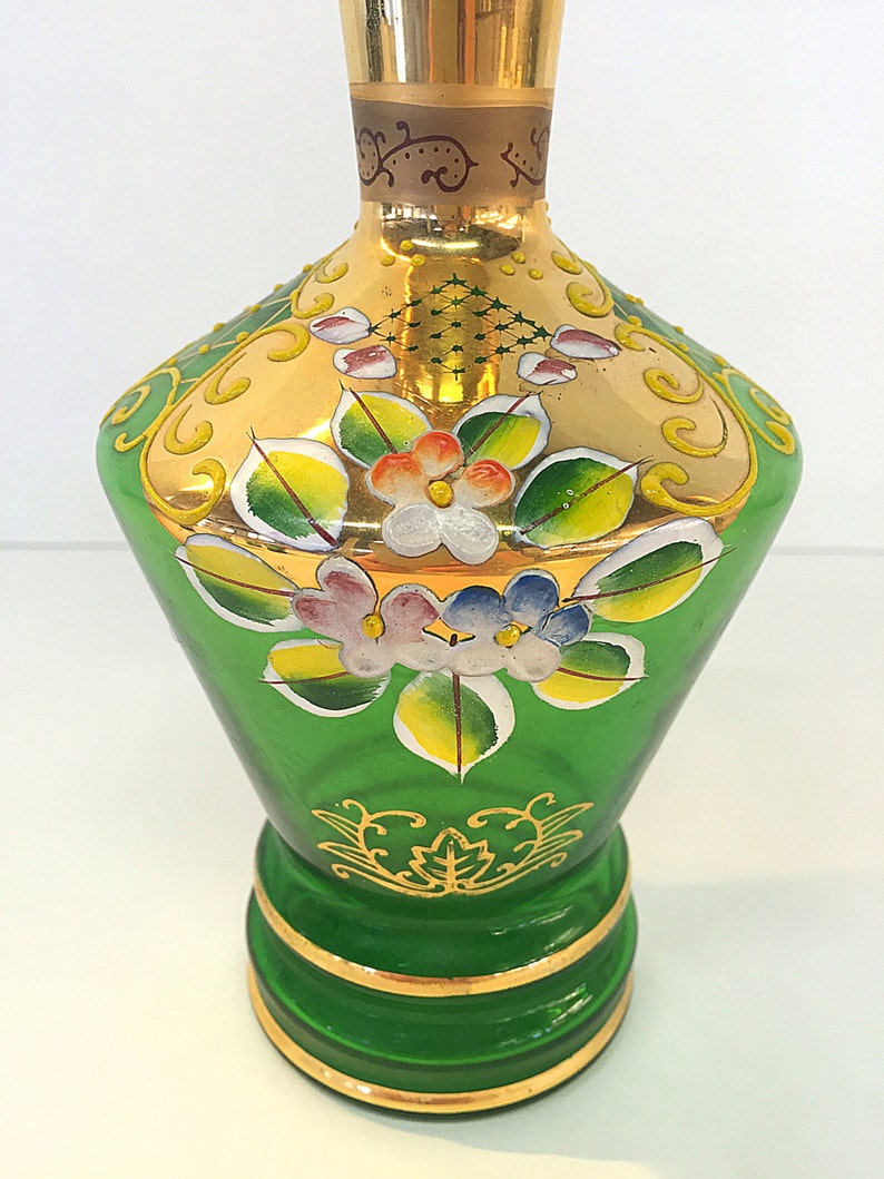 Green Glass Decanter Four Cups Cordial Liqueur Set Made in Etsy