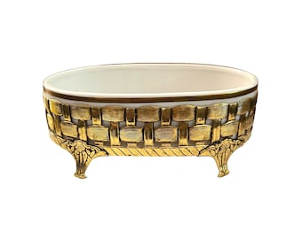 Stylebuilt Gold Basket Weave Soap Dish with Ceramic Insert Vanity Tray Accessory 24kt Gold Plated - 2 AVAILABLE