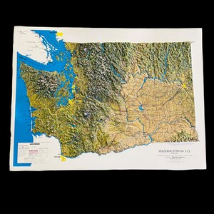 3-D Washington State Map Three Dimensional Raised Relief Map Kistler Graphics 1975