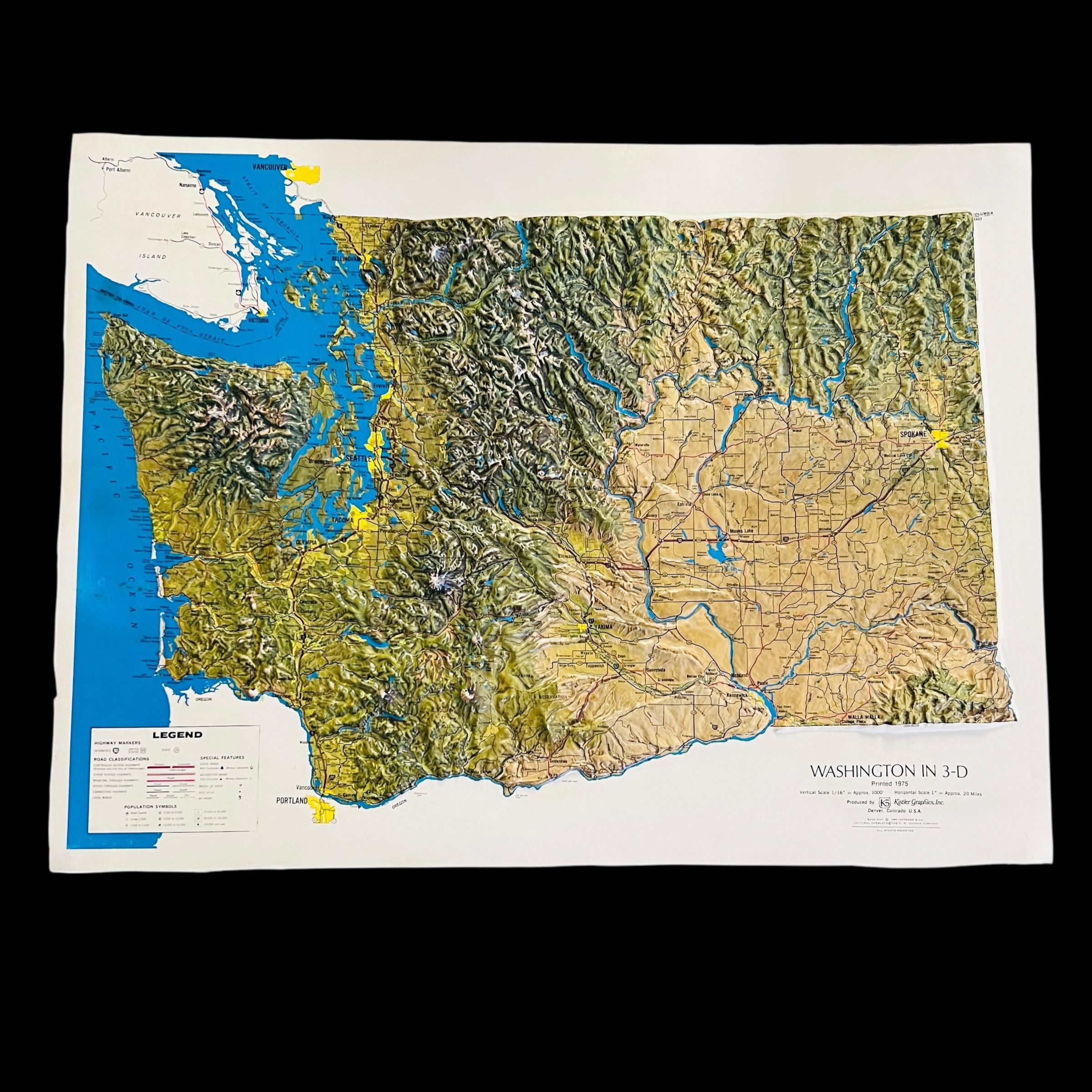 Carte Topographique 3D Hubbard Scientific Washington K-WA2217 - 22 X 17 Pouces - Non Encadrée