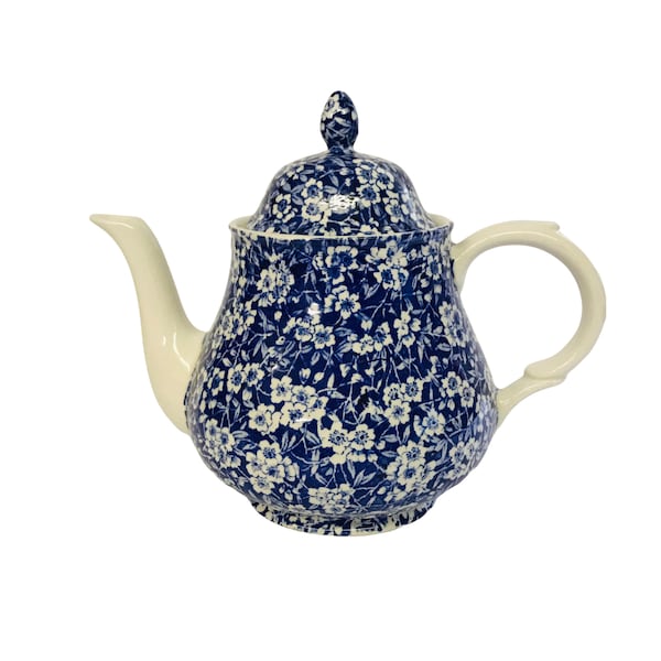 Royal Crownford Ironstone By Arthur Wood Teapot Calico Porcelain Tea Pot Blue and White Floral Chintz Hand Decorated Transferware