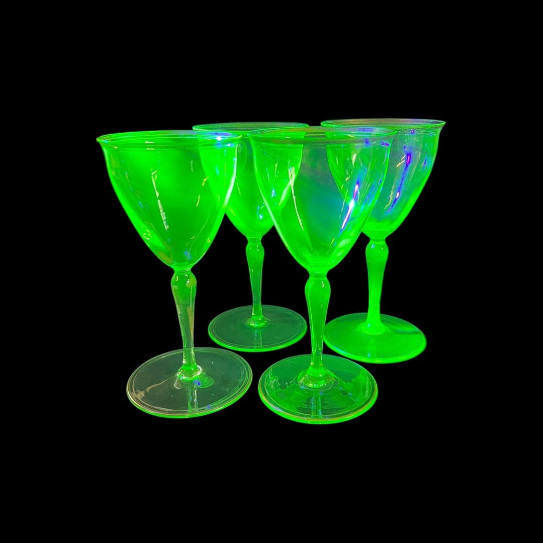 Uranium Glass Green Wine Glasses Glows Under Blacklight SET of 4 - Etsy