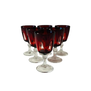 Cristal D&#39;arques Durand Rubilux Cordial Glasses Gothic Ruby Red Cut to Clear Made in France SET OF 6
