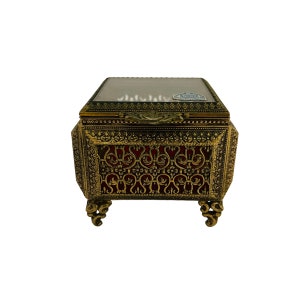 Gold Toned Glass Jewelry Trinket Casket Box Arnart Creation Japan Vanity Tray Accessory