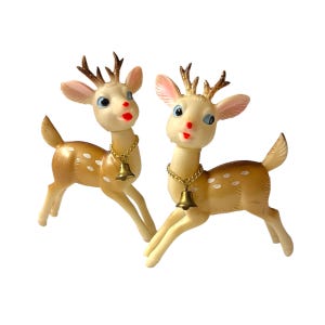 Pair of Reindeer Figurines Soft Rubber Deer Fawns Vintage Christmas Decoration Made in Japan
