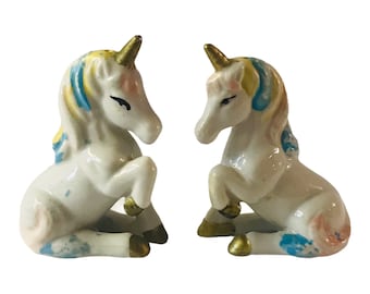 Vintage Ceramic Unicorn Salt and Pepper Shaker Set Dollar King 1992 Vintage Ceramic Unicorn Salt and Pepper Shaker Set Dollar King 1992
