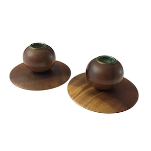 Oregon Myrtle Wood Taper Candle Holders MCM Pair of Wooden Candle Holders from Kenneth E Molitor Shops of Coos Bay