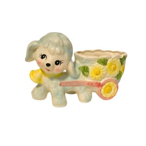 Relpo 6728 Ceramic Lamb with Cart Planter Japanese Nursery Decor Baby Shower Gift