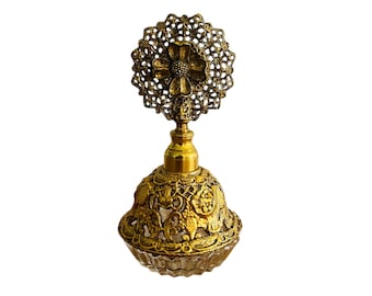Globe Perfume Bottle Vintage Glass 24k Gold Plated with Glass Dauber