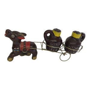 Donkey and Cart Little Brown Jug Salt and Pepper Shakers Mid Century Kitsch
