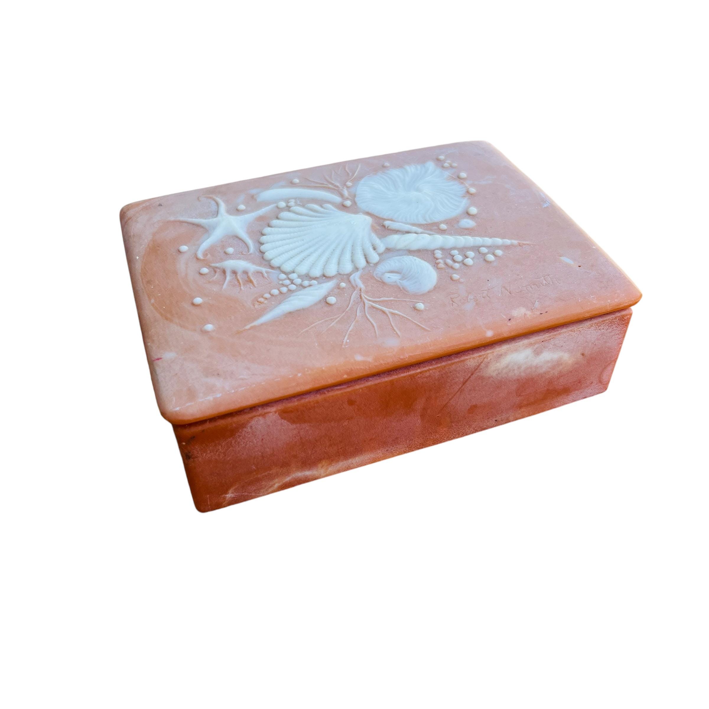 Pink Incolay Box Incolay Stone Pink Sea Shell Jewelry Box Cameo Style Robert Nemith ...