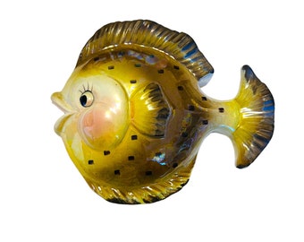 Bradley Japan Ceramic Anthropomorphic Fish Wall Pocket Plaque Vintage Bathroom and Nursery Decor Baby Shower Gift